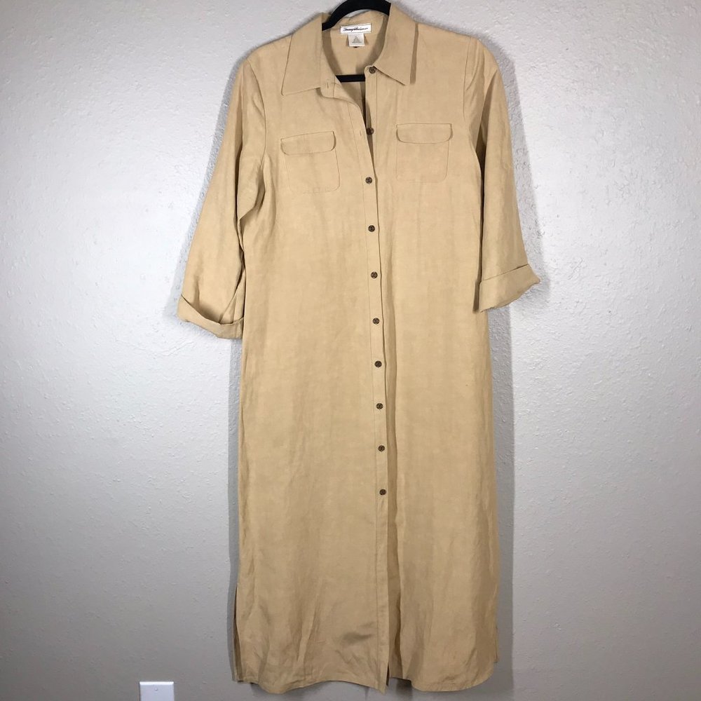 Tommy Bahama Beige Tan Button-Front Midi Shirt Dress